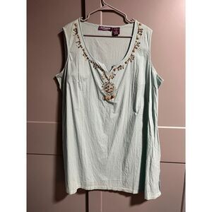 NWOT Taillissime Women's Tunic Tank Bronze Embellished Mint Blue Plus Size 20W